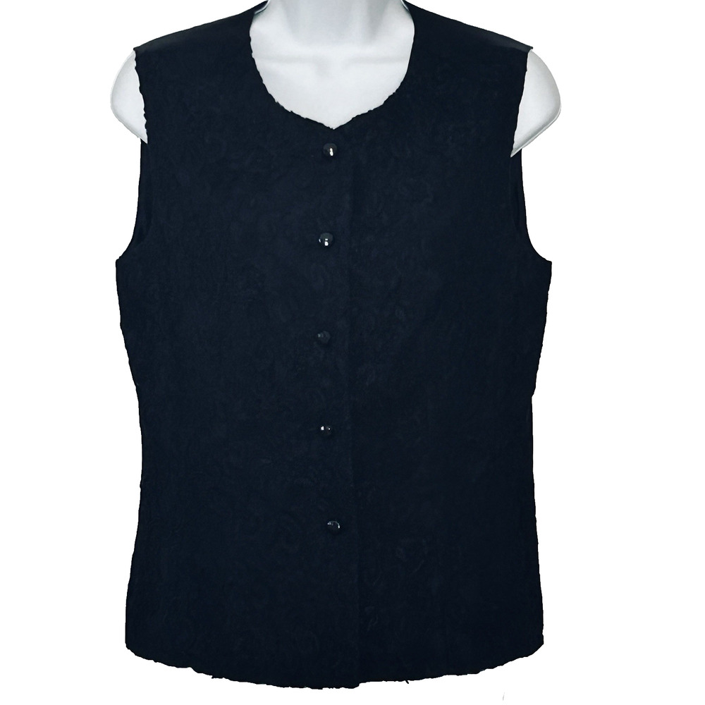 J.‎ McLaughlin for Sanyo Black Vest Size 10 Floral Lace Dressy Vintage Button Up